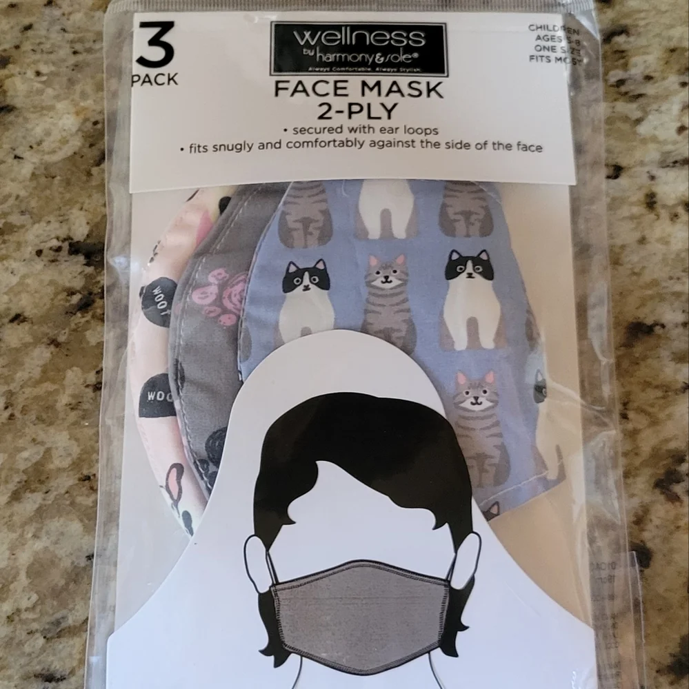NEW WELLNESS 3PK FACE MASK FOR KIDS AGES 5-8